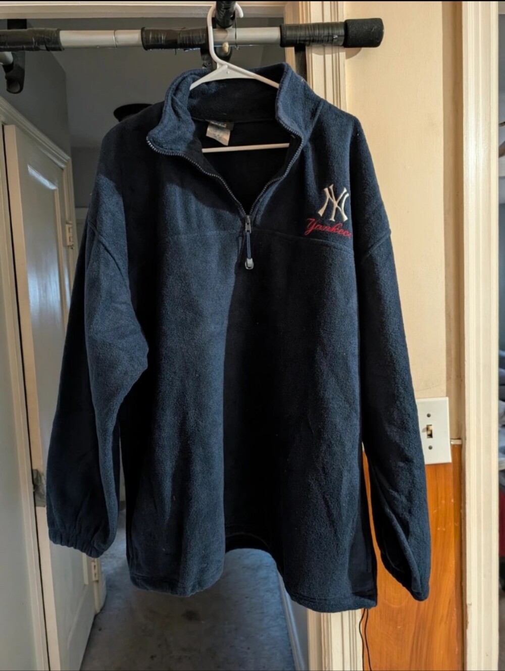 adidas Navy Half-Zip Fleece Pullover with Embroidered Logo